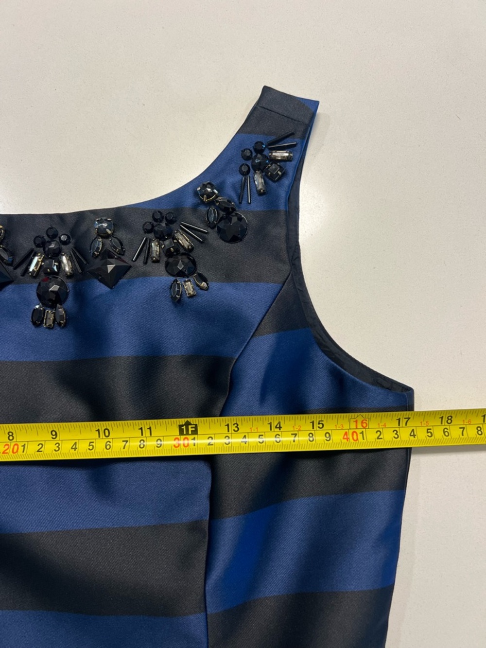 ELIZA J Iridescent Formal Blue Stripe Dress  Wedding Guest Embellished 📐8 - Picture 6 of 12